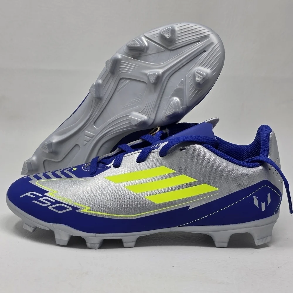 Adidas F50 Club FG/MG J Messi Soccer Cleats Silver Blue  IH0926 Youth Size 3 New